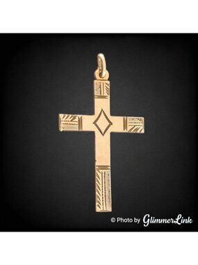 Vintage Hamilton Gold Tone Cross Pendant Engraved Rose 1.2g